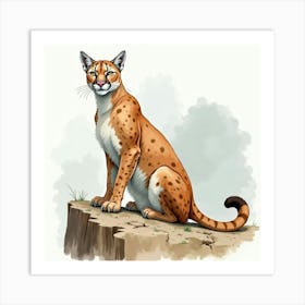 Cougar Sitting Majestically On A Cliff 1 Art Print