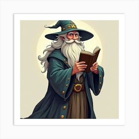 A Wise Old Wizard With A Flowing Beard And A Spellbook In Hand 1 Art Print