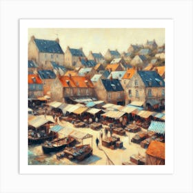 Market At The Port, Acrylic Painting Style Art Print