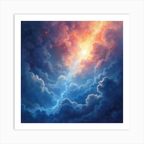 Celestial Watercolor With Shimmering Cosmic Light 1 Art Print