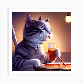 Cat With A Glass Of Wine 1 Art Print