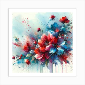 Flowers In Blue And Red Art Print