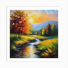 Sunset By The Stream Art Print