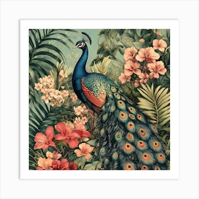 Peacock In The Jungle 4 Art Print