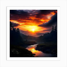 Sunset Over A River 1 Art Print