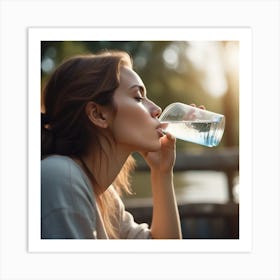 Side View Woman Drinking Water 1 Art Print