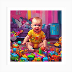 Baby Playing With Toys Art Print