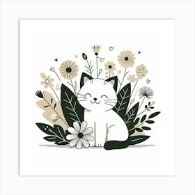 Cute Cat With Flowers 2 Art Print