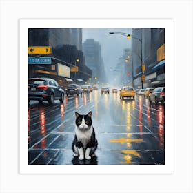 Cat In The Rain Art Print