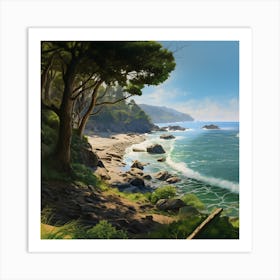 Verdant Rocky Beach Art Print