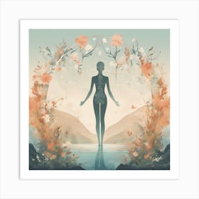 A Serene Depiction Of A Tadasana , Surrounded By Elements Of Nature (E Art Print
