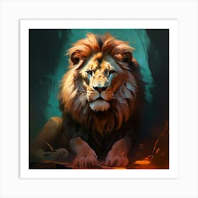 Stunning Big Male Lion Big Dark Main Sitting Art Print