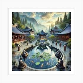 A Tranquil Scene Of A Harmony Courtyard Within The Art Print