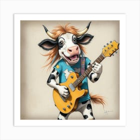 Cow Playing Guitar 12 Art Print