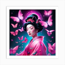 Geisha With Butterflies 2 Art Print