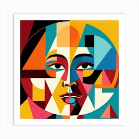 Retro Cubism Face 2 Art Print