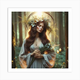 Beautiful Woman In The Forest Art Print