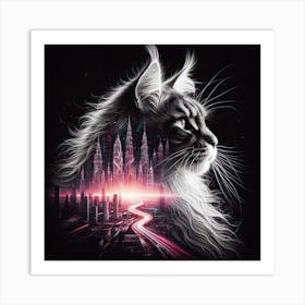 Maine Coon cat silhouette Art Print