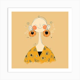 Illustration Of A Girl With Big Earrings Art Print