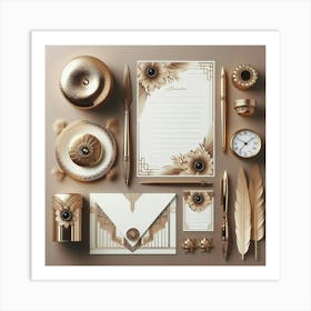 Gold Deco Stationery Set Art Print