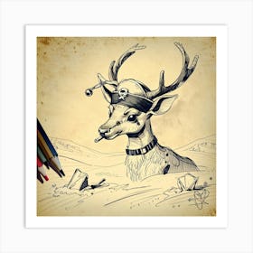 Deer With Pirate Hat 1 Art Print