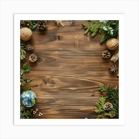 Earth Day Wooden Table From Above Banner Texture Art Print