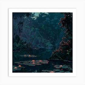 Japanese Lake Oil Painting Illustration 1 Art Print