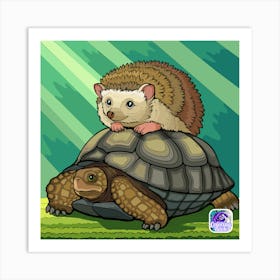 Hedgehog On A Turtle Art Print