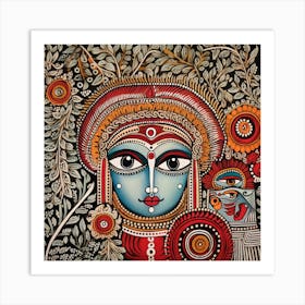 Krishna Madhubani Painting Indian Traditional Style Art Print
