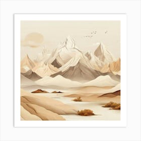 Landscape With mountain range beige Art Print