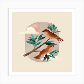 Birds On A Branch Art Print