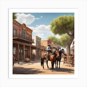 Western Town In Texas With Horses No People Ultra Hd Realistic Vivid Colors Highly Detailed Uh (1) Art Print