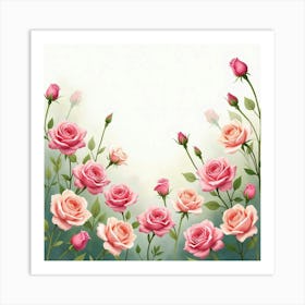 A Watercolor Garden Full Of Roses, Blooming In Soft, Pastel Hues Art Print