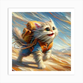 Cat With Backpack 1 Art Print