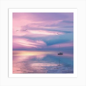 Sunset With Seagulls Art Print