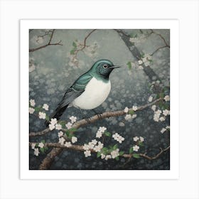 Ohara Koson Inspired Bird Painting Robin 1 Square Art Print