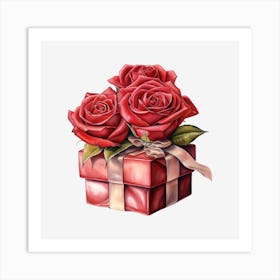 Red Roses In A Gift Box 2 Art Print