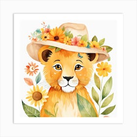 Floral Baby Lion Nursery Painting (24) Art Print