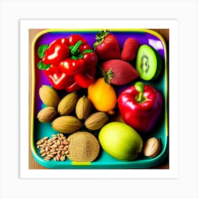 Colorful Plate Of Fruits And Nuts Art Print