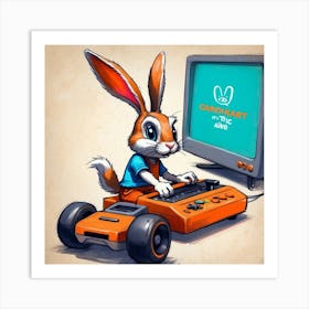 Rabbit Playing Video Game 1 Art Print