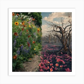 Duality Of Nature Flourishing Life Vs Art Print