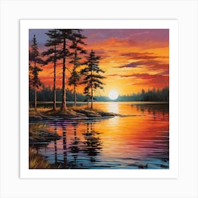 Sunset Over Lake Art Print