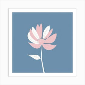 A White And Pink Flower In Minimalist Style Square Composition 253 Art Print