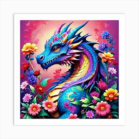 Dragon With Flowers 1 Poster