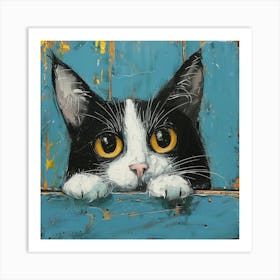 Peekaboo Cat Peeking Over The Fence Art Print