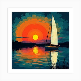 Sunset Sailboat 1 Póster