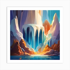 Ice Mountain silhouette Watercolor splash Monochromatic Art Print