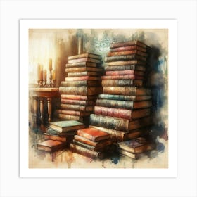 Watercolor Of Old Books Art Print