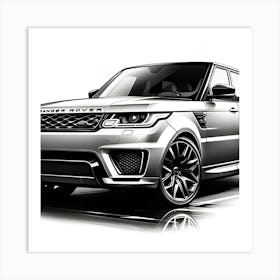 A Black And White Pencil Sketch Of A Range Rover Sport 6 Poster