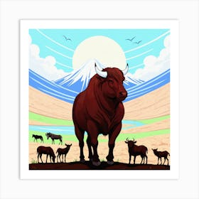 Bulls In The Desert 4 Art Print